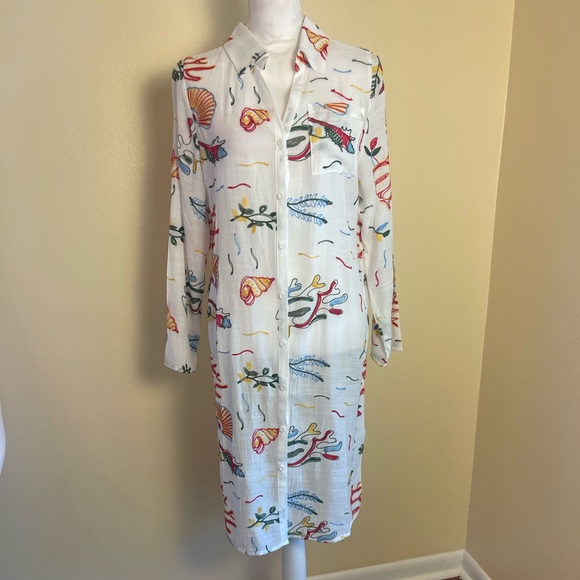 tidal wave beachwear Other - Coastal Embroidered Beach Cover Up Midi Shirt Dress Ocean Theme Lemons Resort S